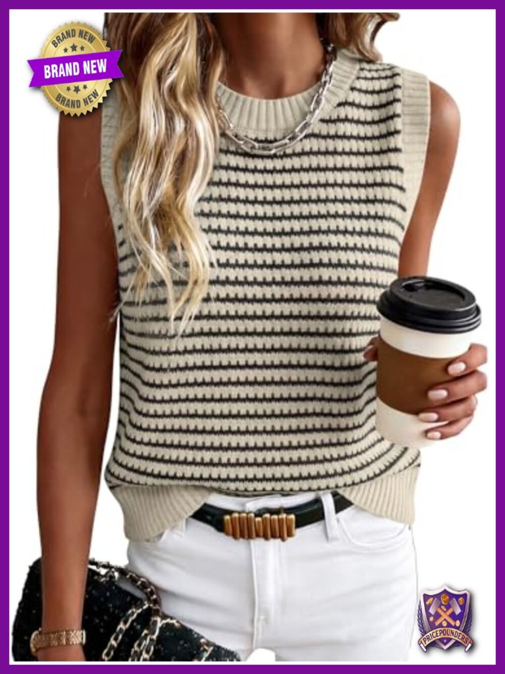 Sleeveless Sweater Vest Striped Tank Top